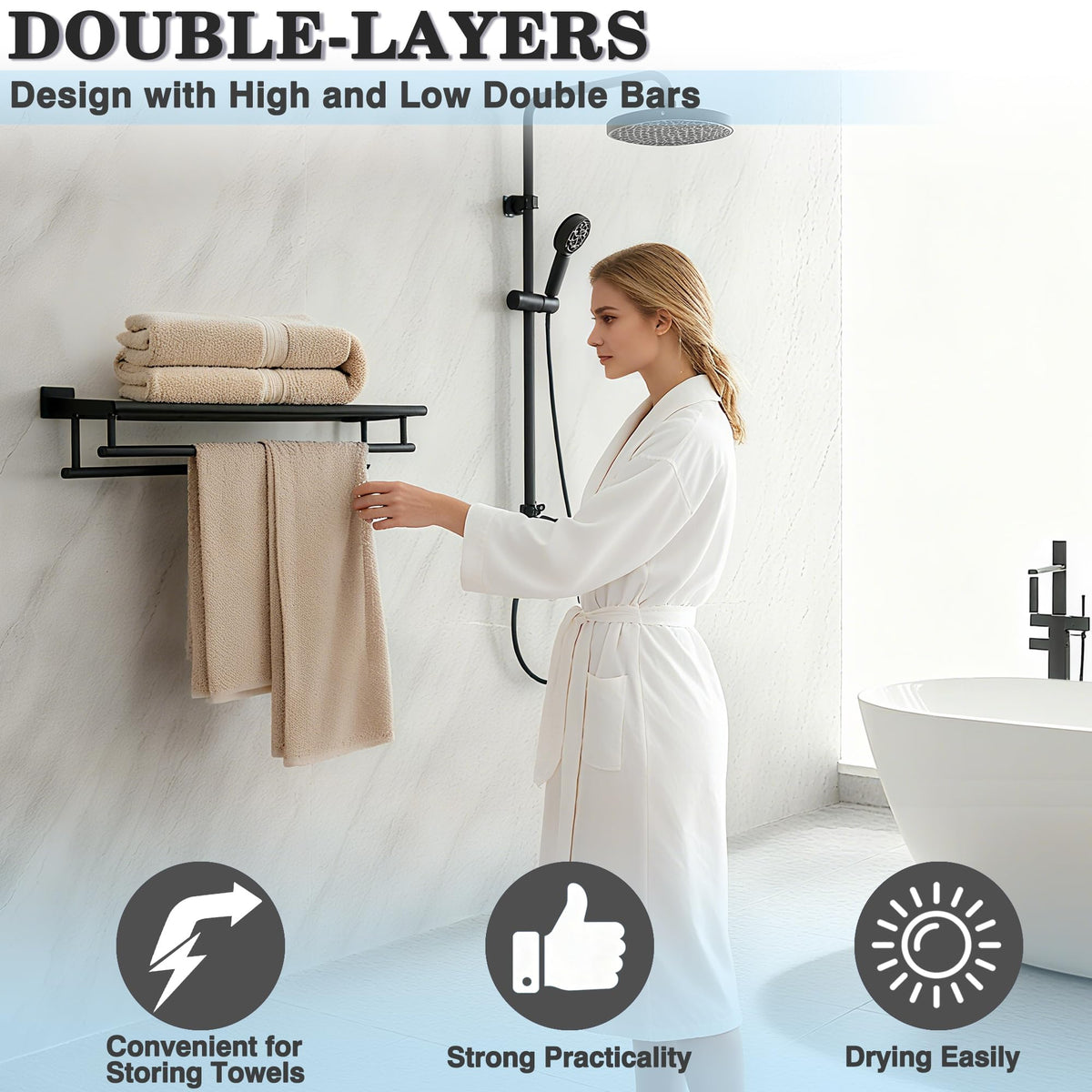 Alise matte black finish towel bars add sleek, modern style to any bath.