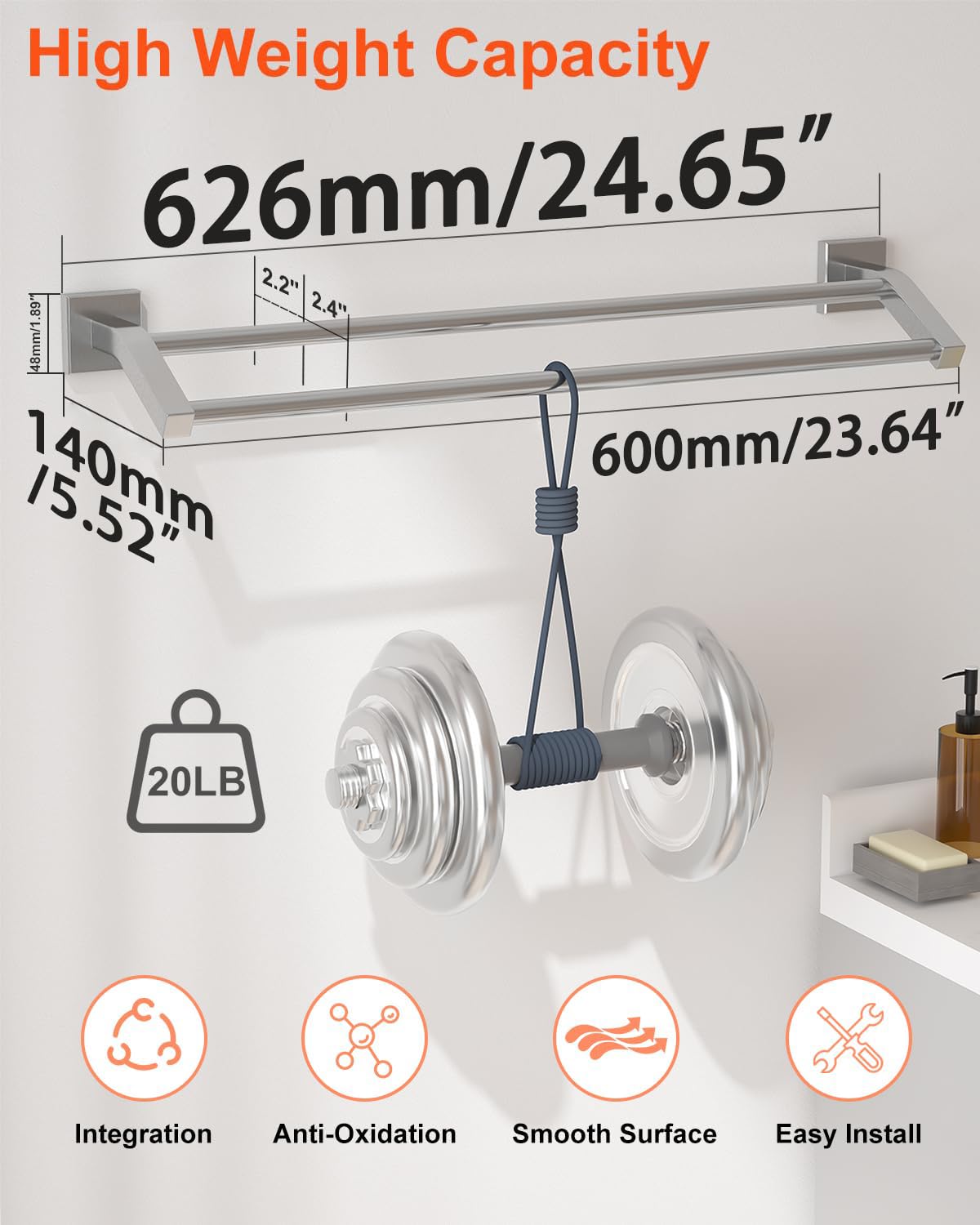 Close-up of Alise SUS304 stainless steel towel holder with durable brushed finish.