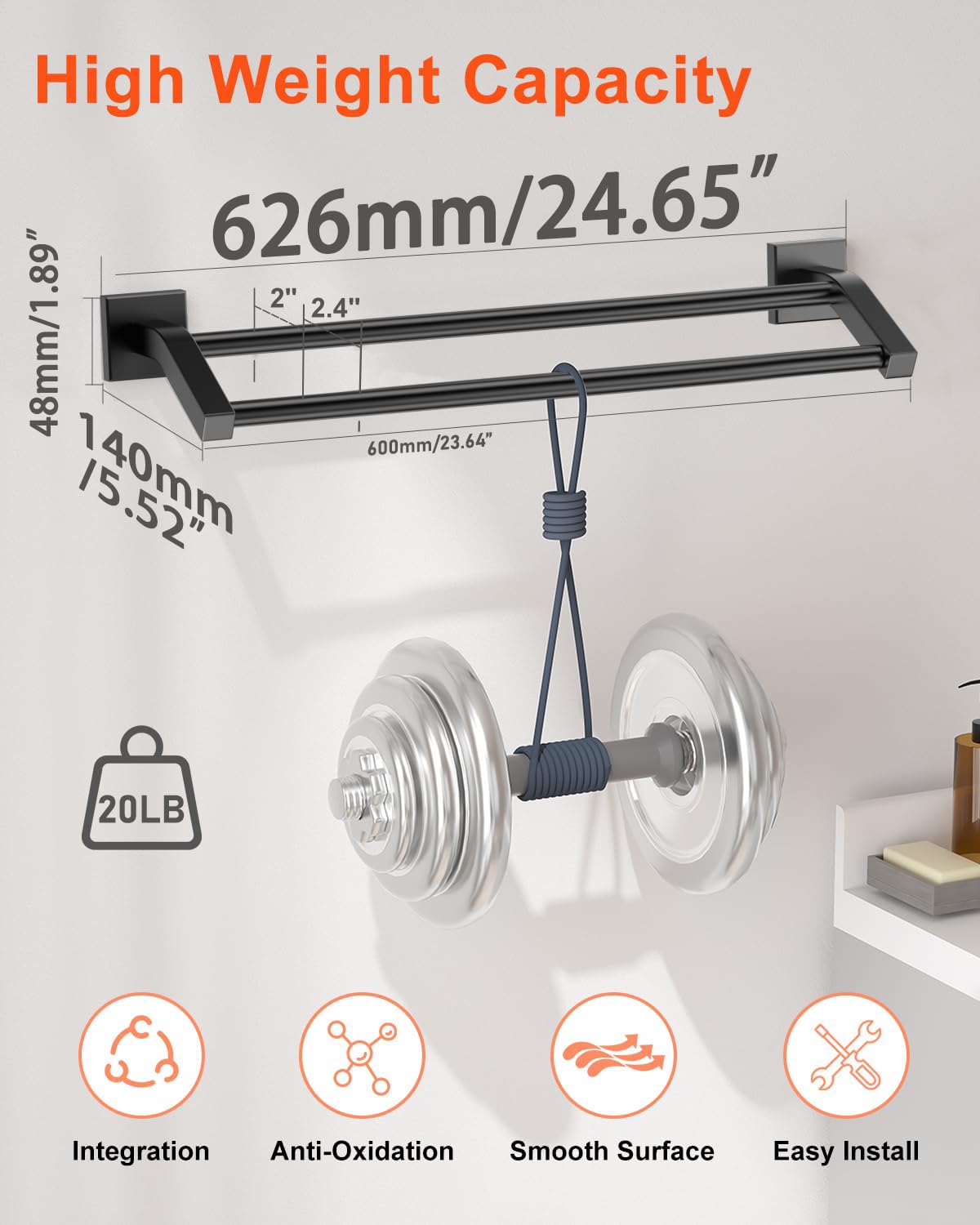 Alise towel hanger wall mount closeup shows sleek matte finish