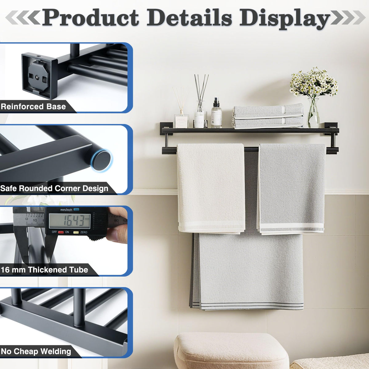 Alise 24-inch towel rack ideal for bathrooms, showers, and laundry rooms.