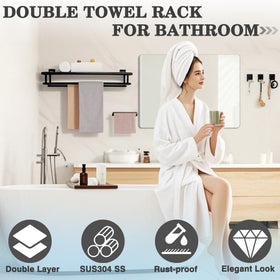 Alise towel rack with shelf provides convenient towel storage and easy access.
