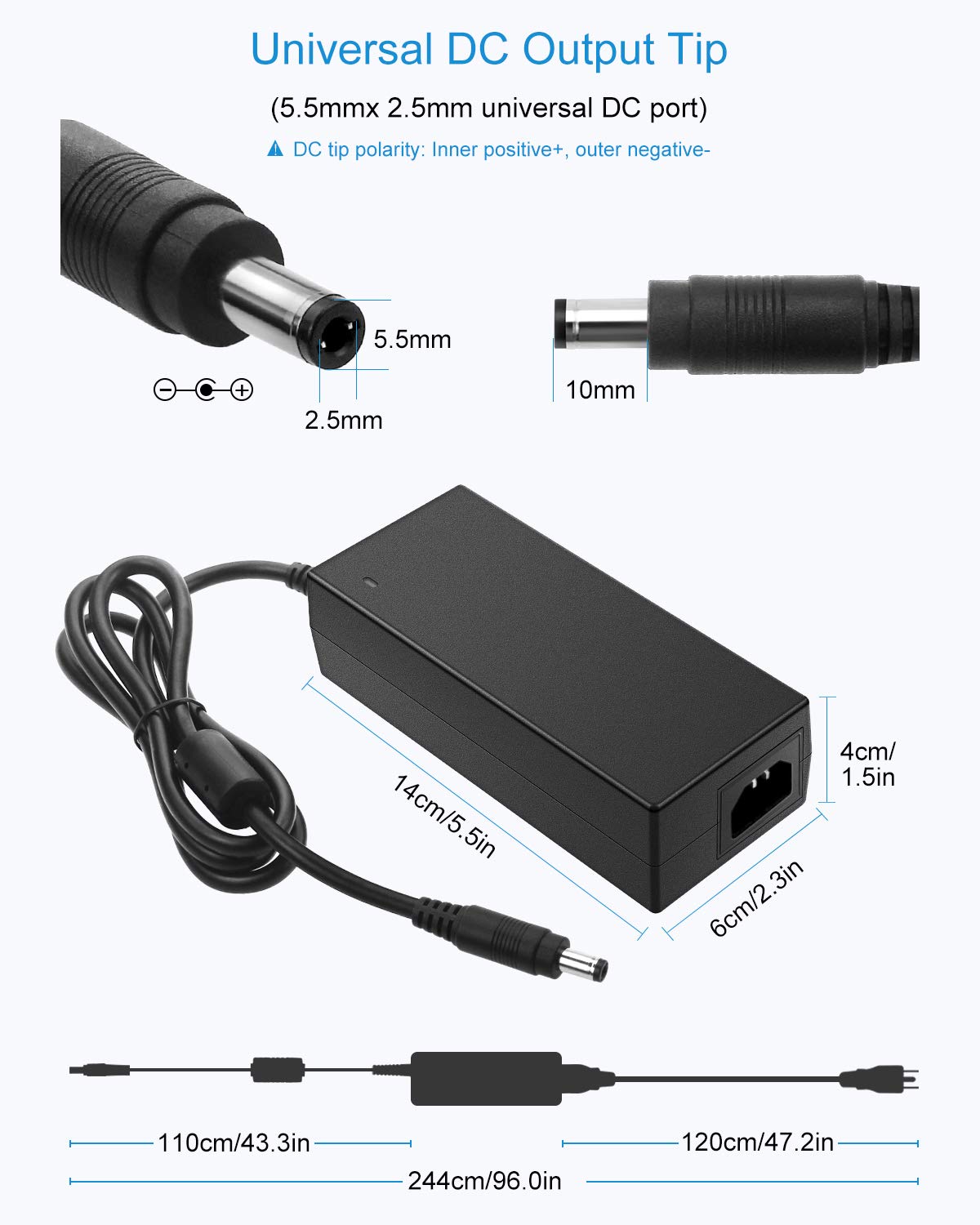 ALITOVE 36V power supply output plug 5-5x2-5mm compatibility note