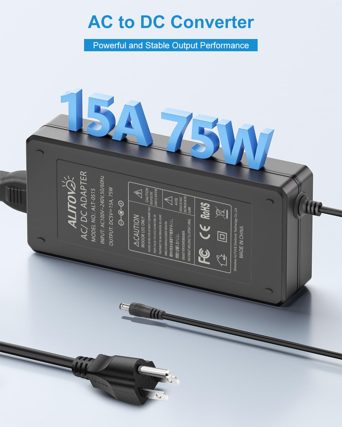 ALITOVE 5V-15A output jack 5-5x2-5mm compatible with LED strips