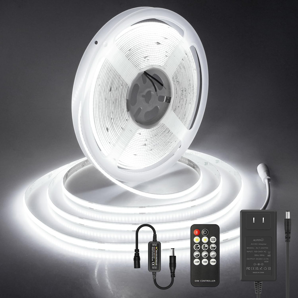 ALITOVE COB LED strip with remote-dimming for customizable brightness in living spaces