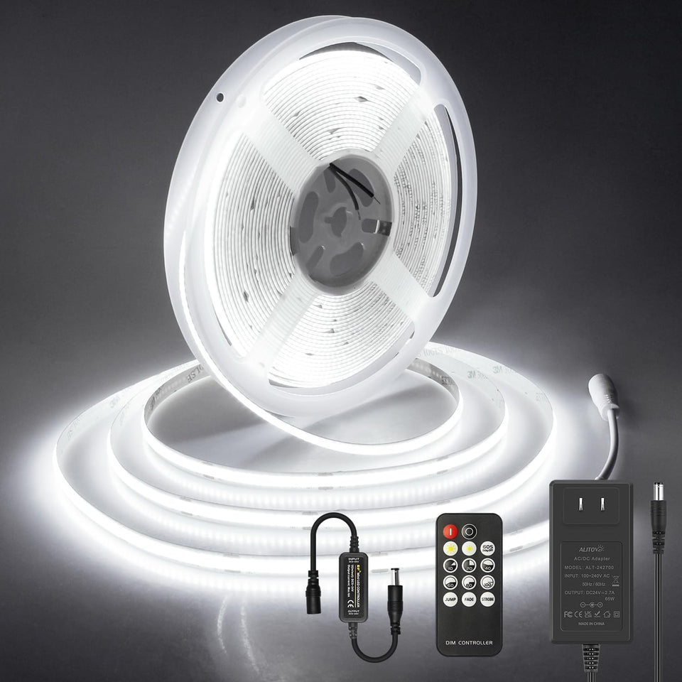ALITOVE COB LED strip with remote-dimming for customizable brightness in living spaces