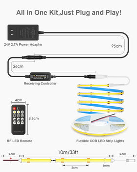 ALITOVE COB LED strip long-length-32-8ft maintains brightness across long runs