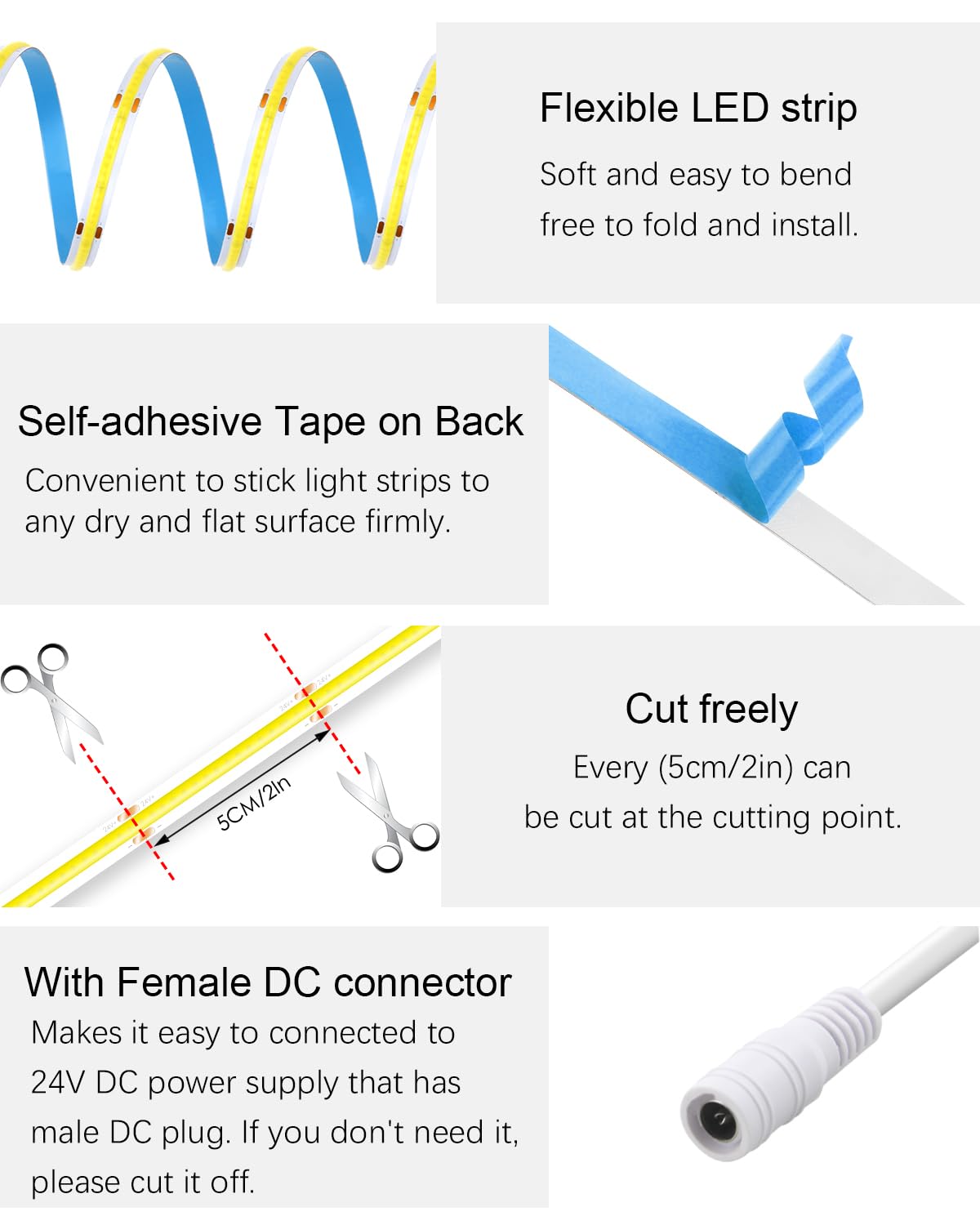 ALITOVE COB LED strip low-heat touch-safe for safe handling
