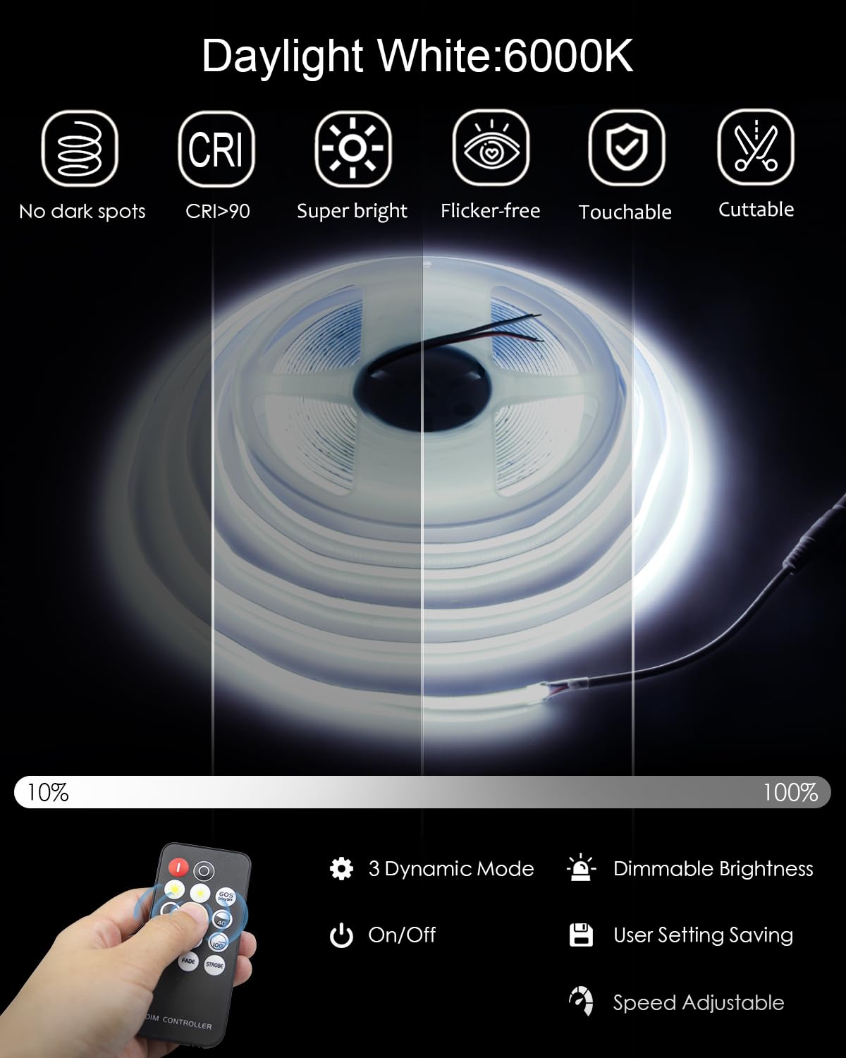 ALITOVE COB LED strip uniform-glow delivers seamless mirror lighting