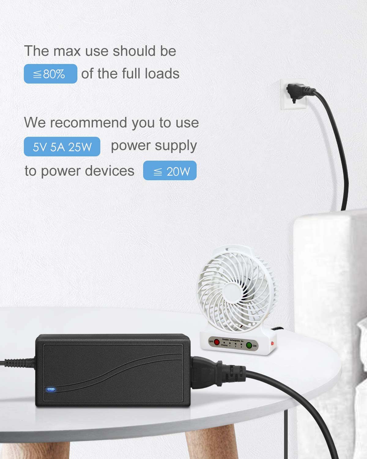 ALITOVE compact 25W 5V adapter ideal for small 5V projects and CCTV.