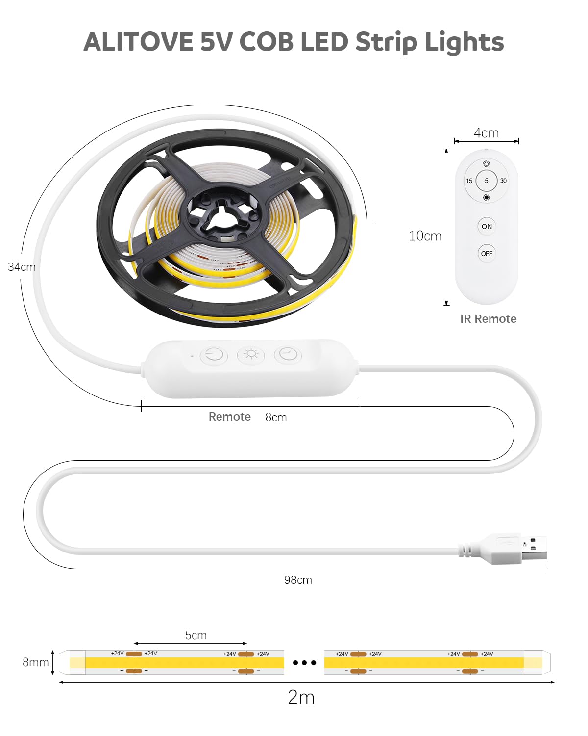 ALITOVE LED strip lights for bedroom vanity mirror setup.