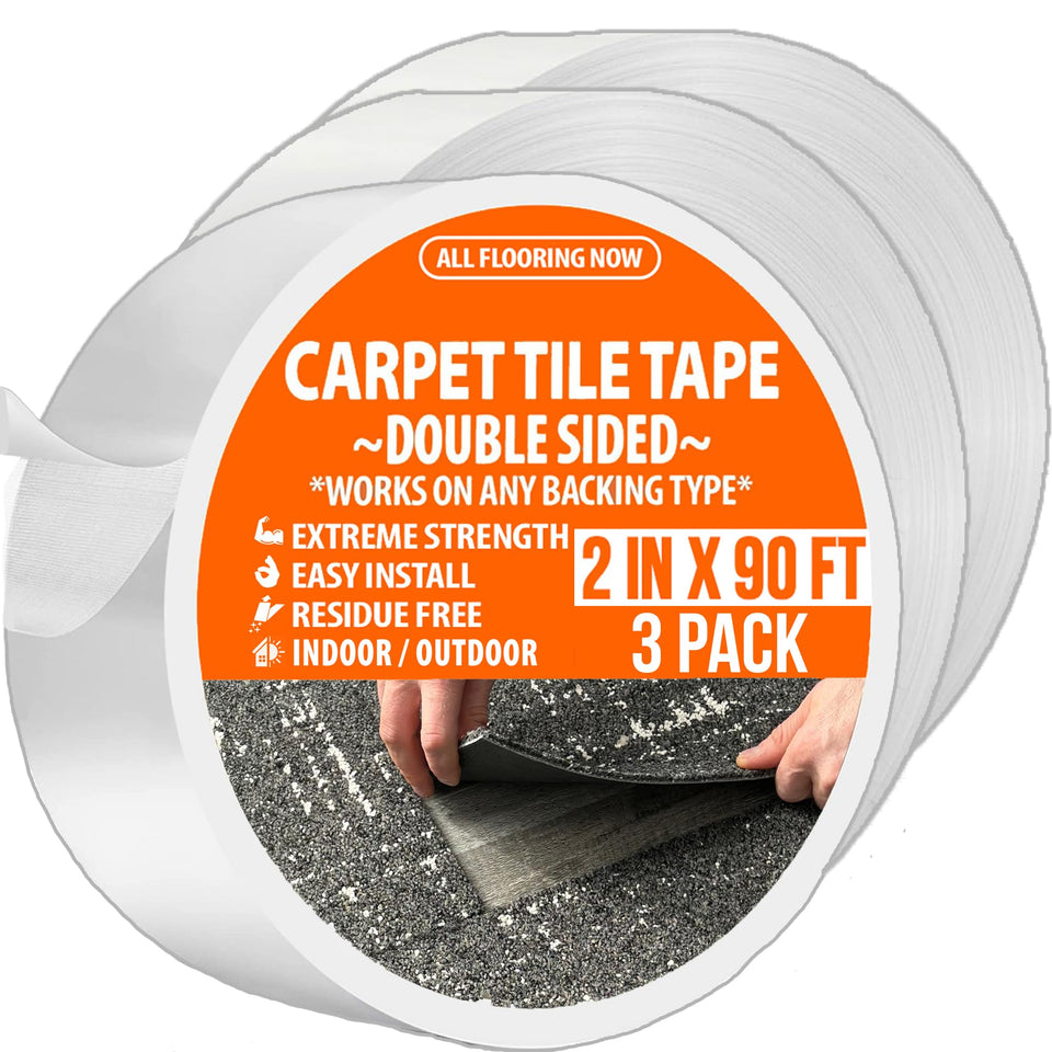 All Flooring Now carpet tape with reinforced web mesh provides strong adhesion for carpet tiles.