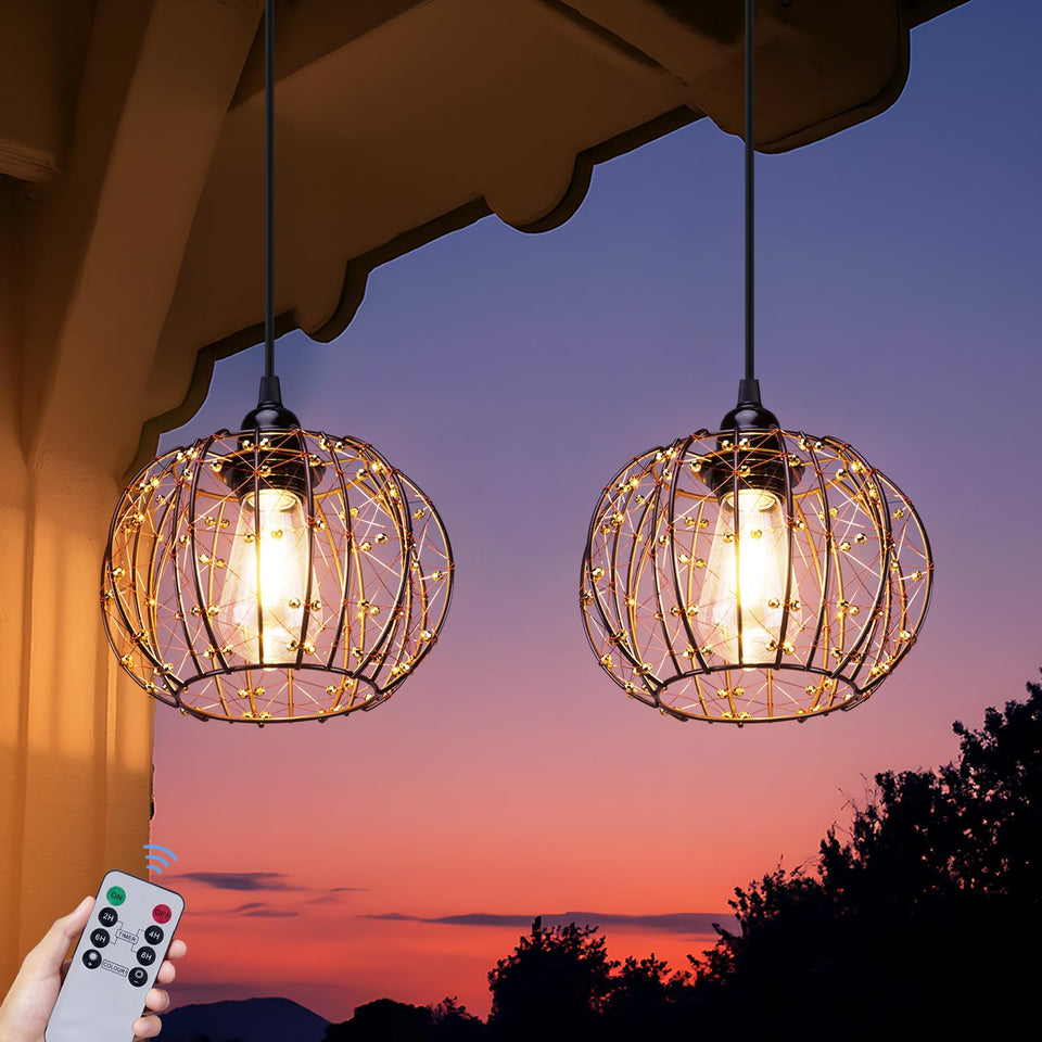 ALL FORTUNE pendant chandelier showcases hand-woven copper wire for warm outdoor evenings.