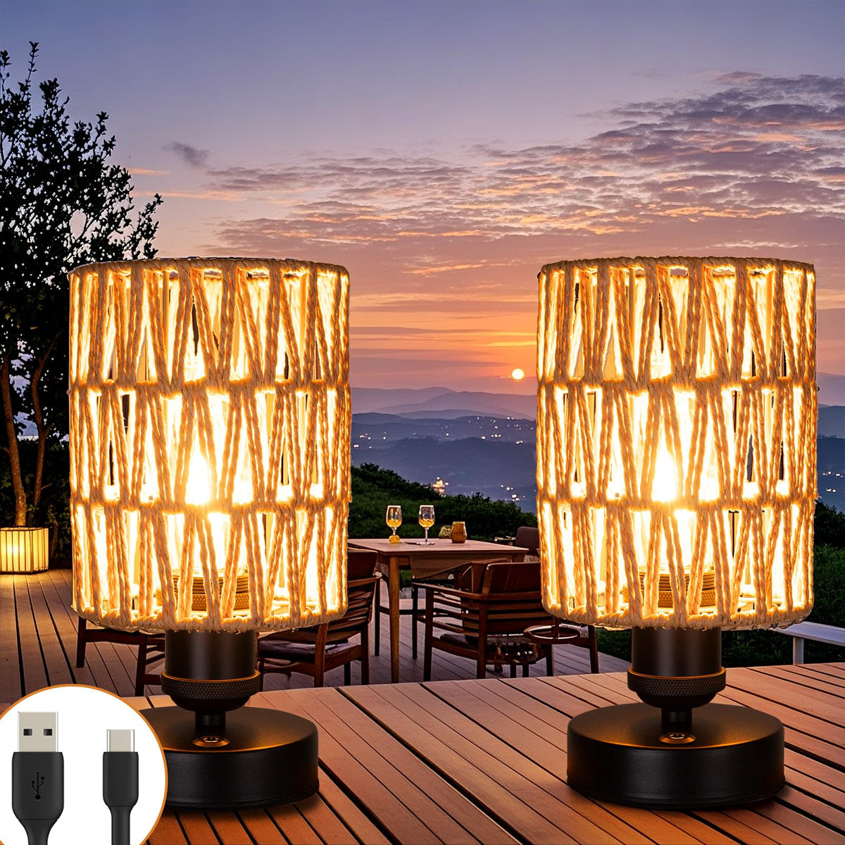 All Fortune cordless table lamp on patio with dimmable light
