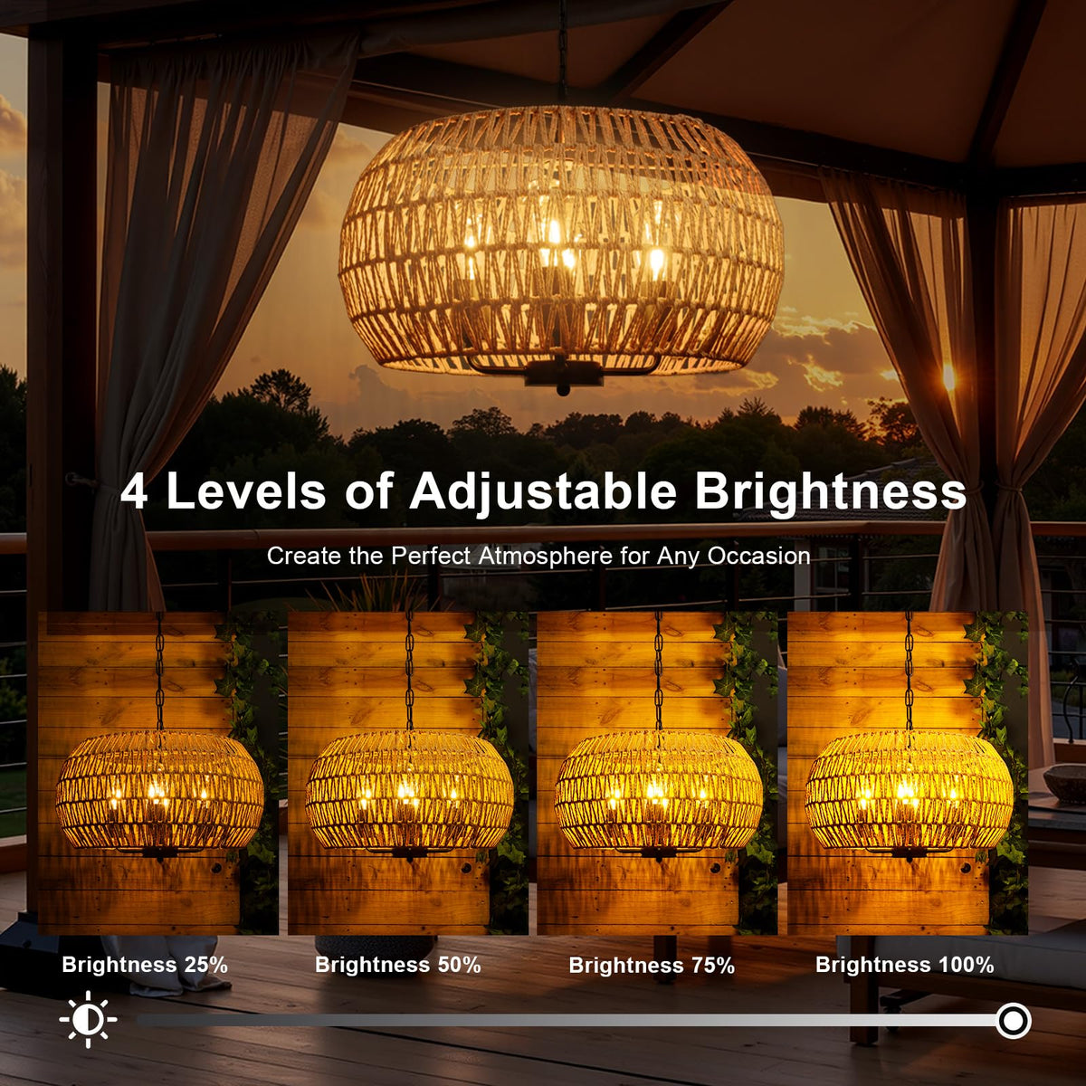 All Fortune gazebo solar light hangs with adjustable brightness