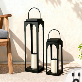 ALL FORTUNE large solar lantern 26-inch on porch with warm candle glow for evenings