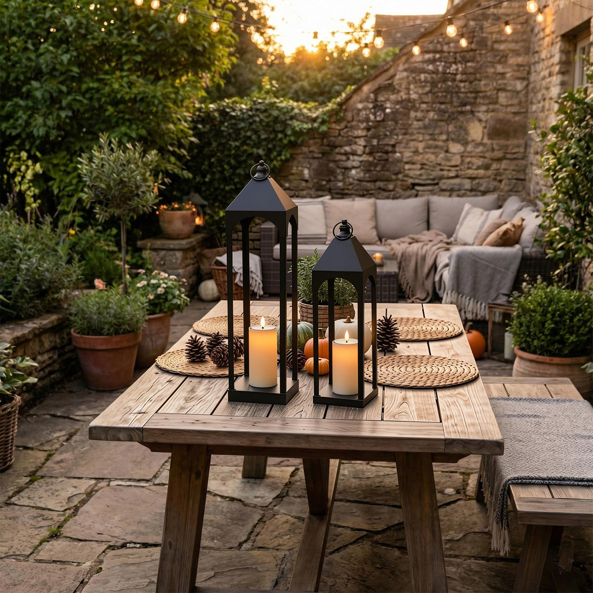 ALL FORTUNE open metal frame lantern emphasizes durable, shatterproof design