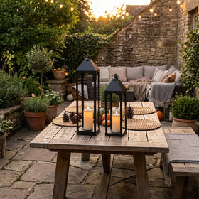ALL FORTUNE open metal frame lantern emphasizes durable, shatterproof design