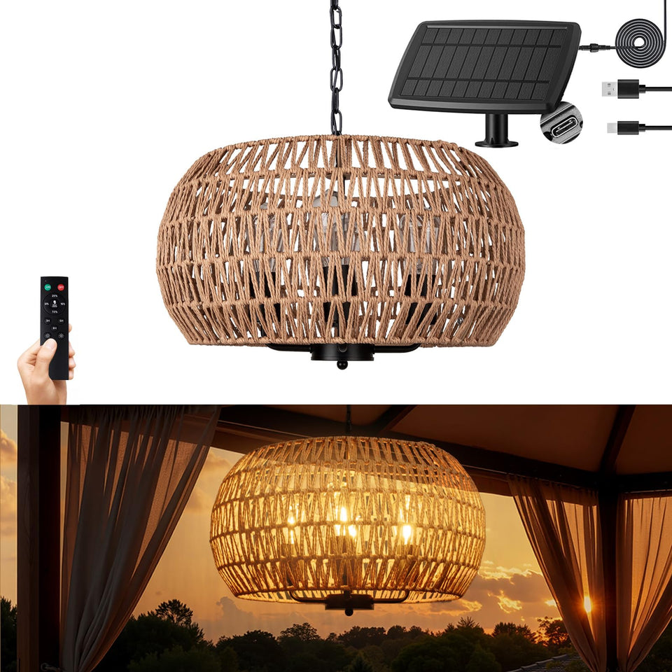 All Fortune outdoor solar chandelier 4-light 19in casts warm boho glow