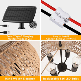 All Fortune porch solar chandelier offers dimmable control for cozy outdoor evenings