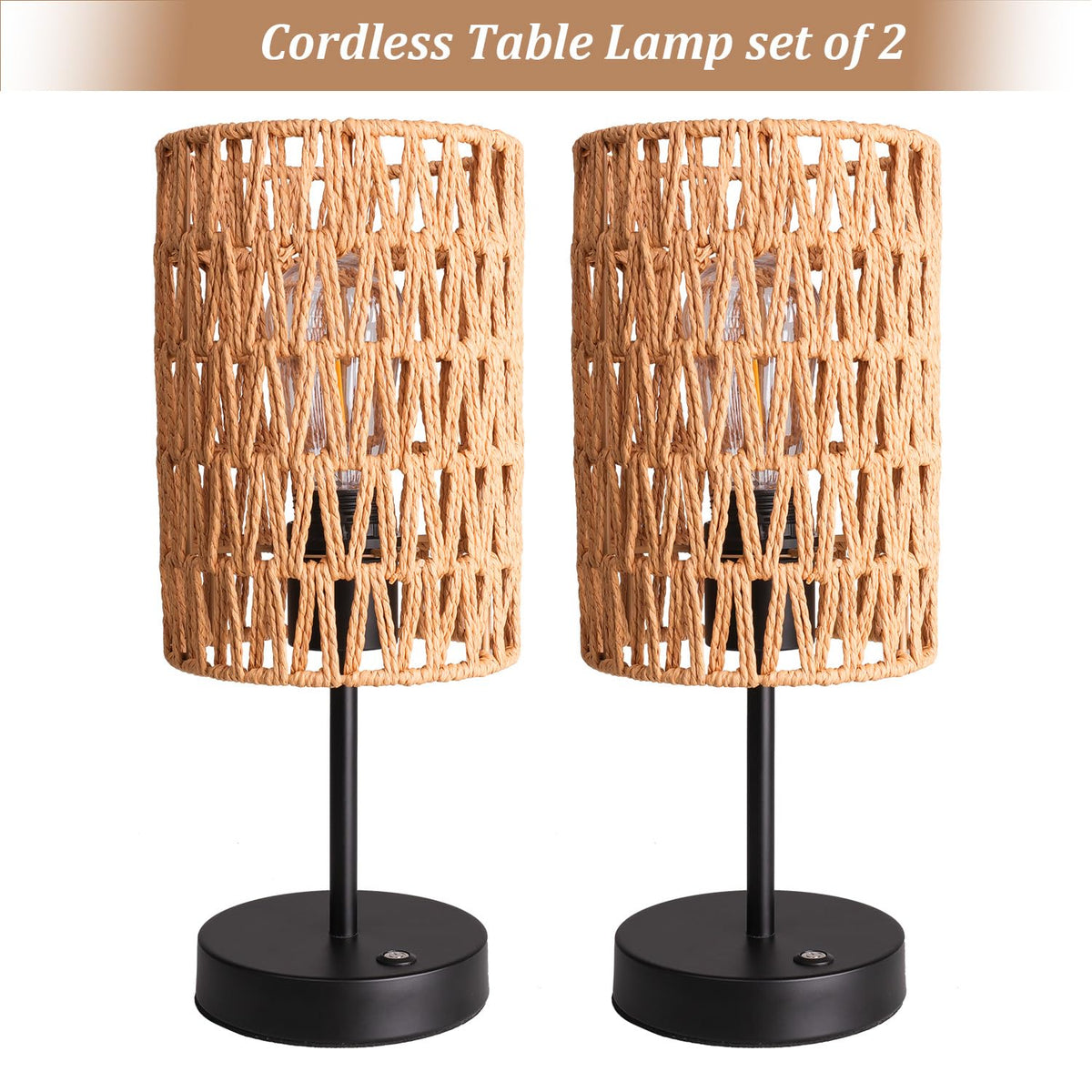 ALL FORTUNE rechargeable table lamp beige rattan portable lighting for outdoor patios