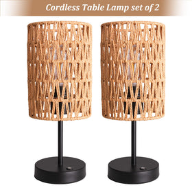 ALL FORTUNE rechargeable table lamp beige rattan portable lighting for outdoor patios