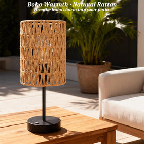 ALL FORTUNE USB-C rechargeable lamp beige rattan ideal for dinners and gatherings