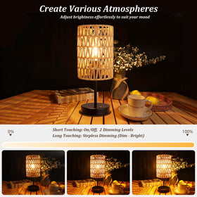 ALL FORTUNE bedside lamp beige rattan adds a soft bedroom glow