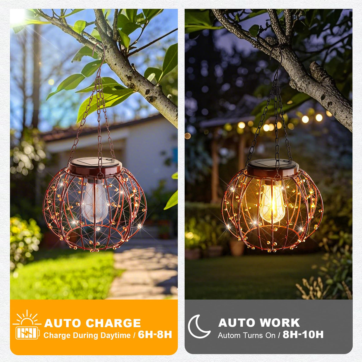 All Fortune solar chandelier dusk sensor activates automatically at sunset.