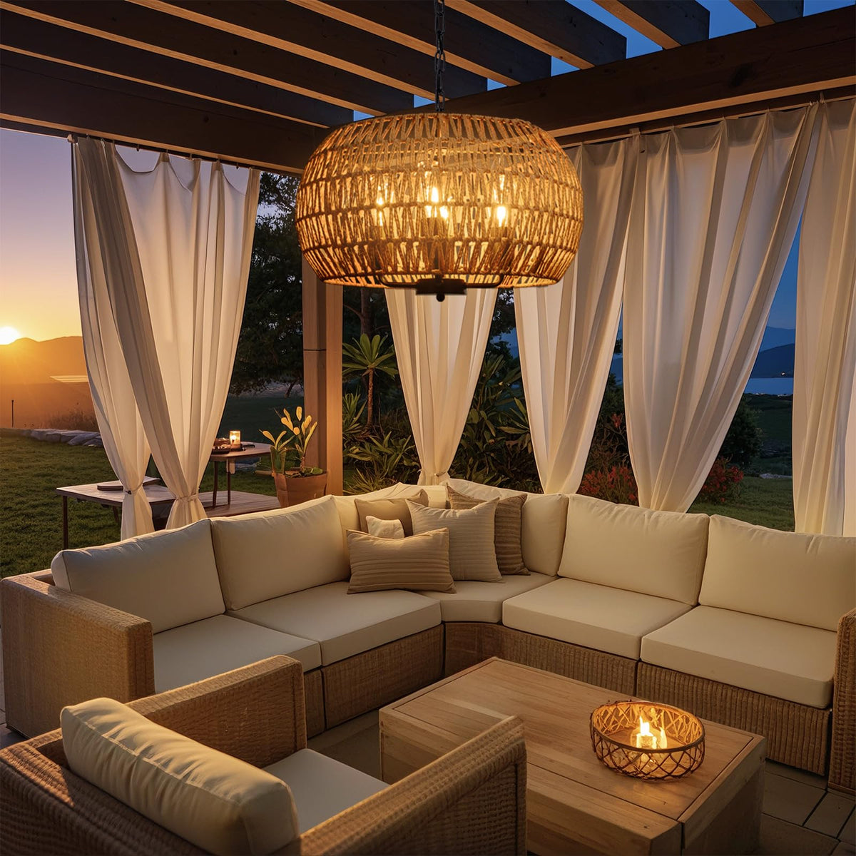 All Fortune solar chandelier features timer function for automatic lighting