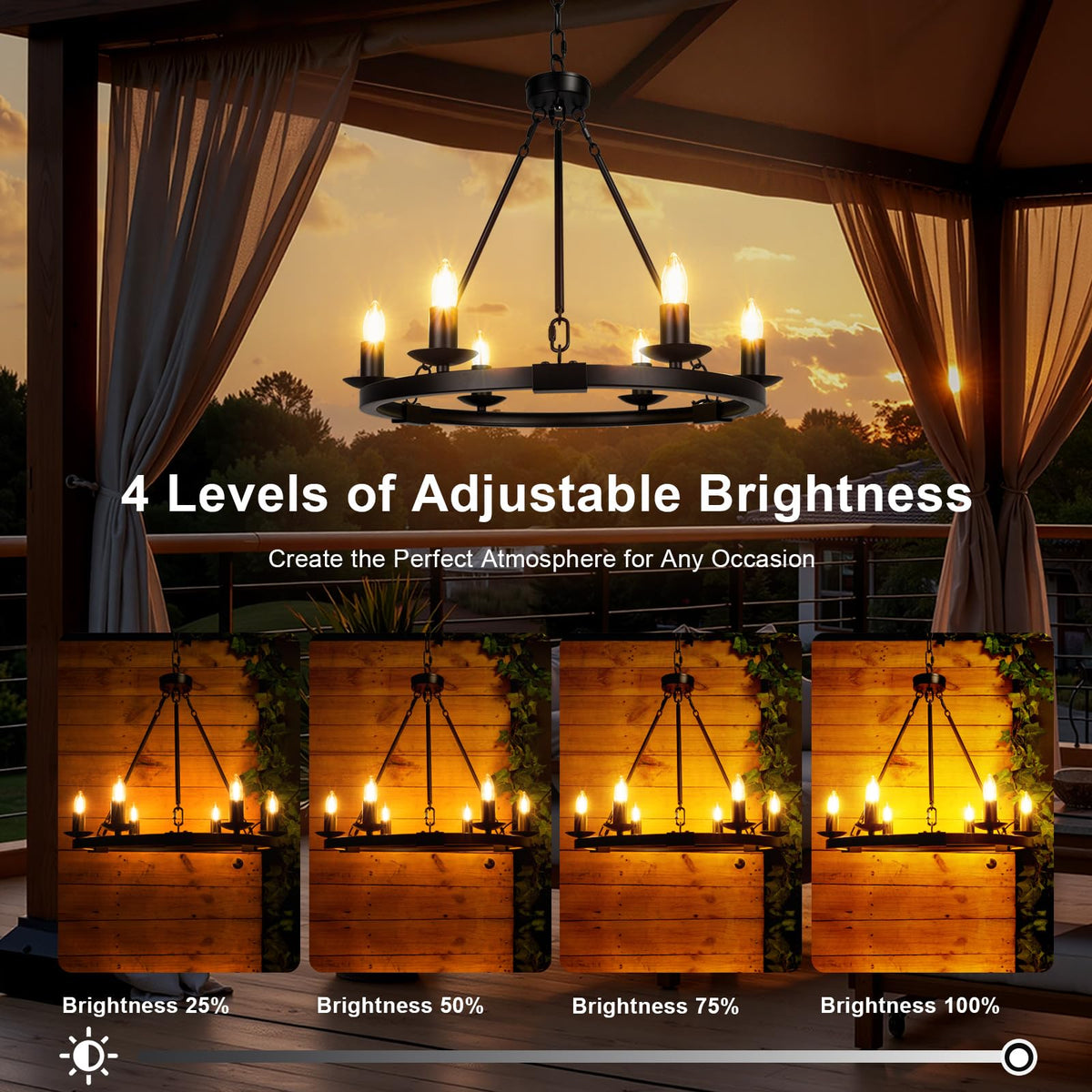 ALL FORTUNE solar patio hanging light dimmable for customized evening lighting