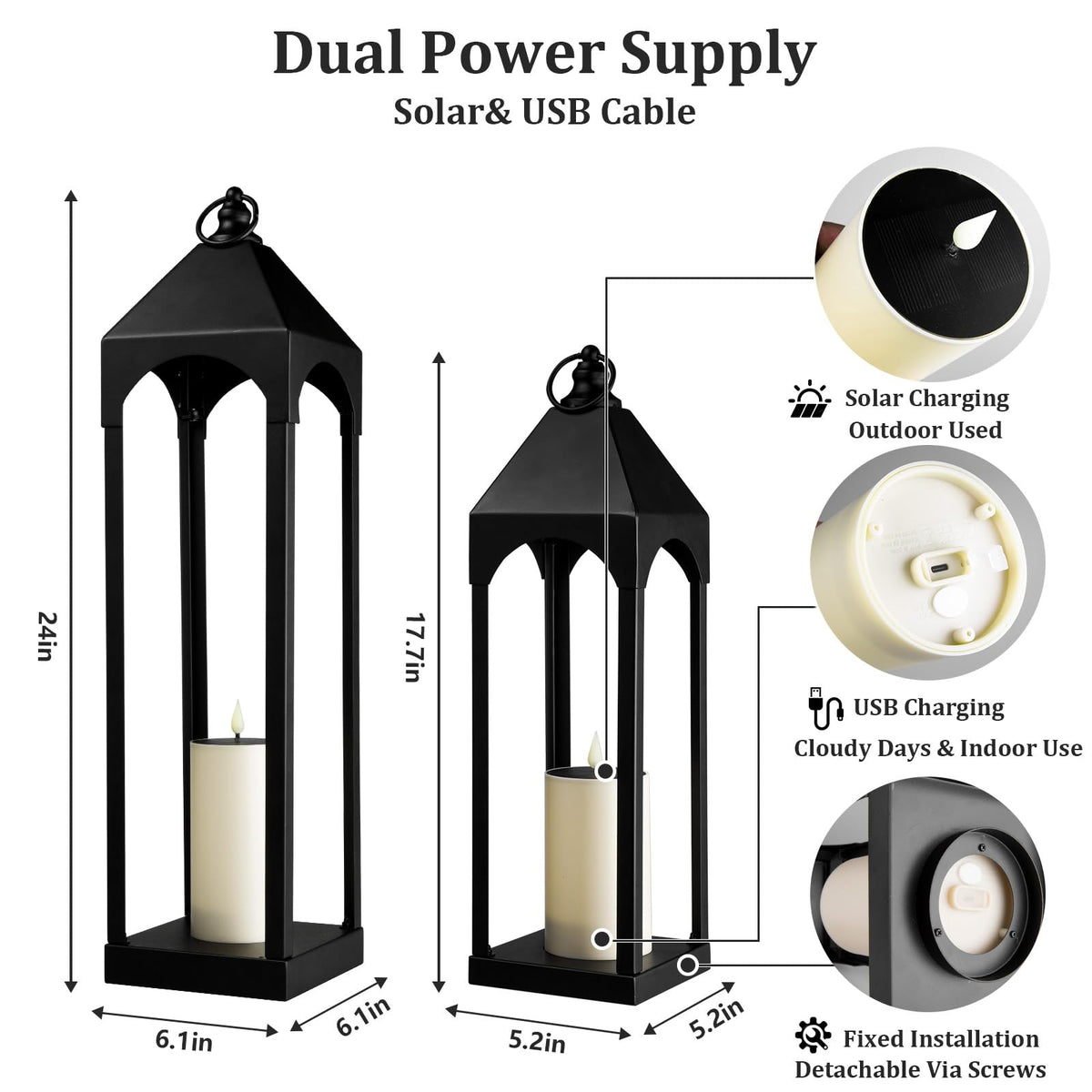 ALL FORTUNE solar USB dual-power lantern for indoor and outdoor use