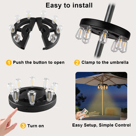 ALL FORTUNE umbrella light easily attaches to standard umbrellas for quick setup.