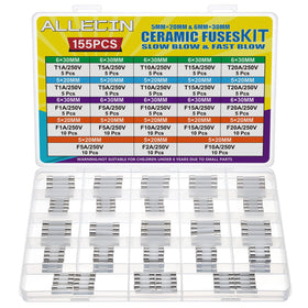 ALLECIN ceramic fuse kit 5x20mm open packaging showing complete value set for quick protection.