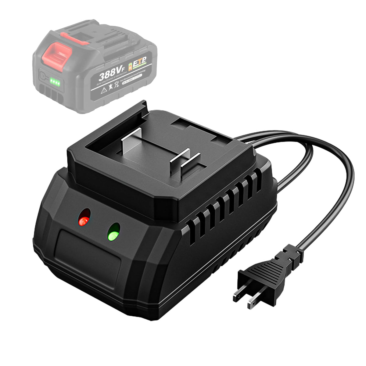 ALLEN ADMONDS 21V charger front view with status LED for effortless monitoring.