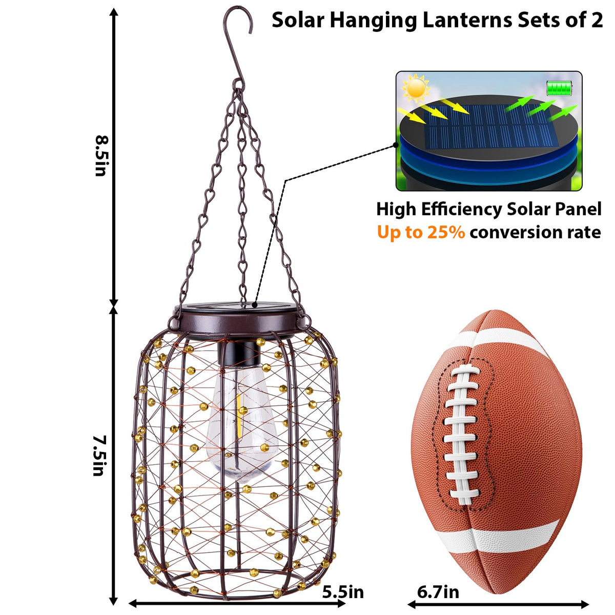 All Fortune hanging lantern with built-in hooks for quick garden installation