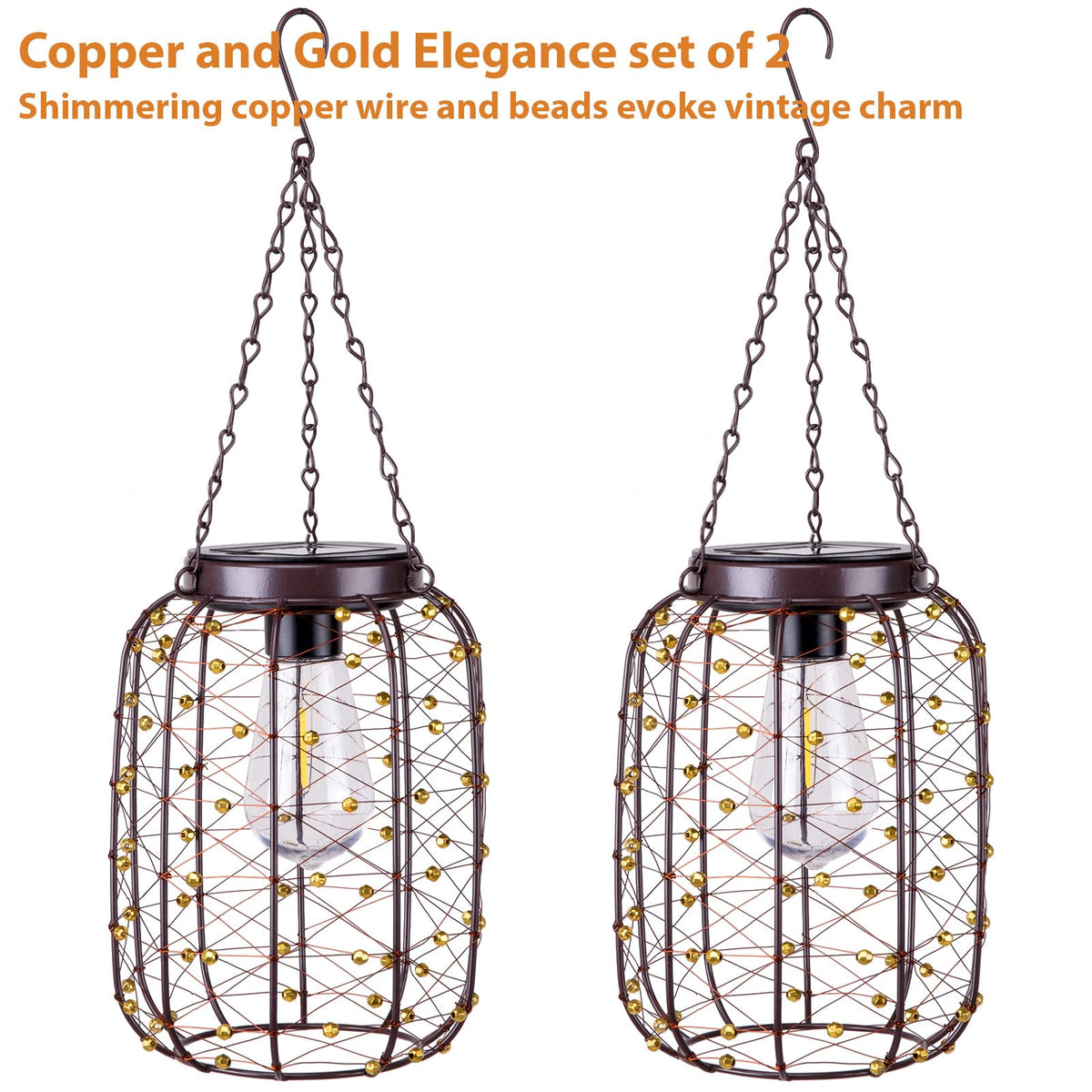 All Fortune solar lantern with gold beads adds festive glow to porches and gazebos