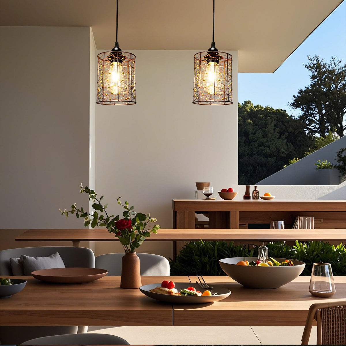 ALL FORTUNE compact pendant complements indoor spaces when used under shelter.