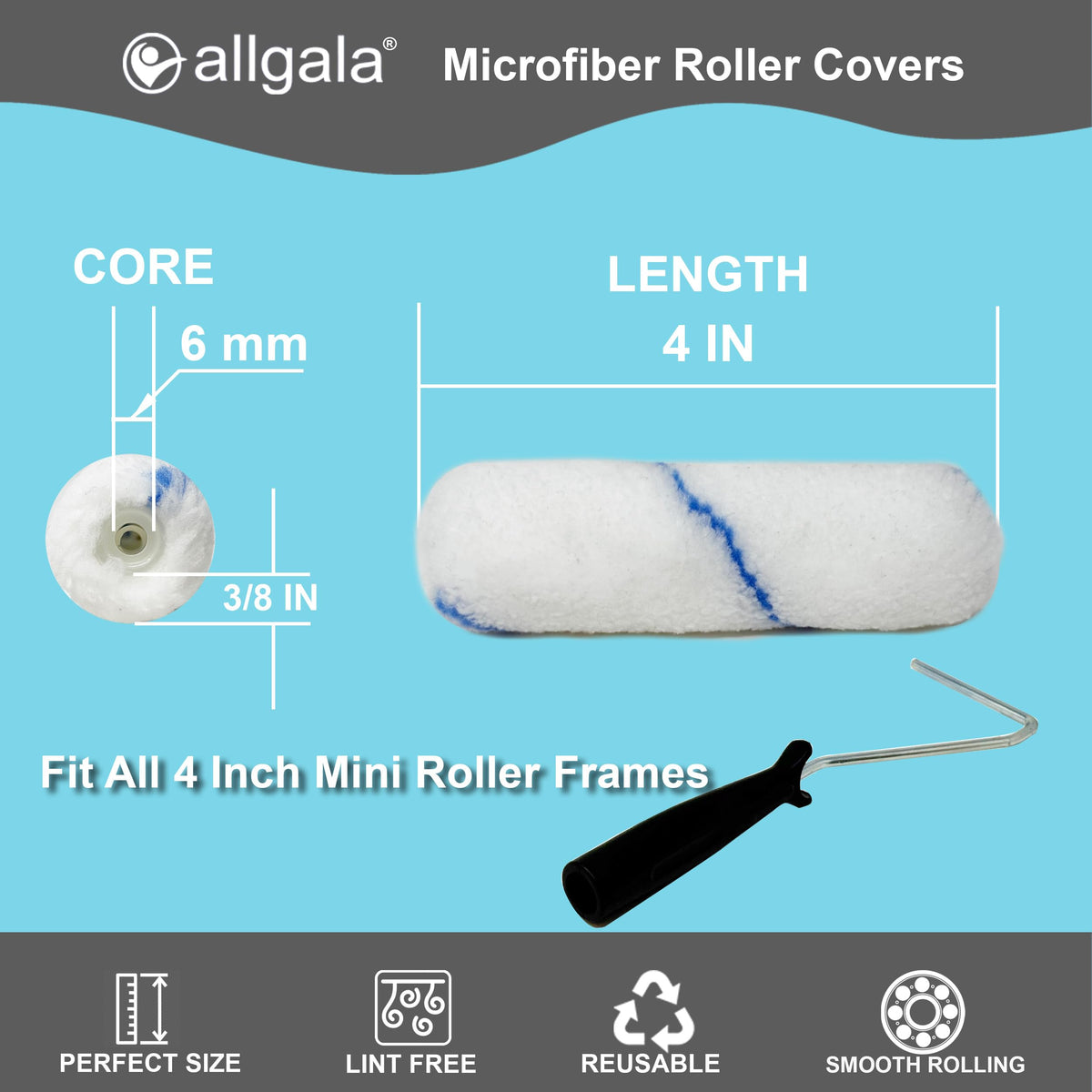 Allgala roller core with smooth bearings enables even paint roll.