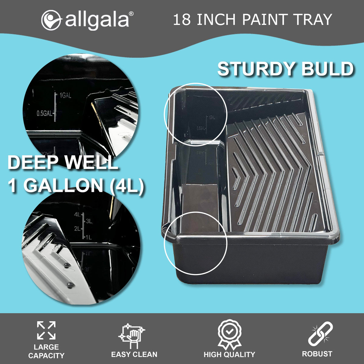 Allgala tray and liner for easy setup and cleanup.