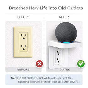 ALLICAVER shelf fits 5.6 by 5 by 6 inches over outlets.