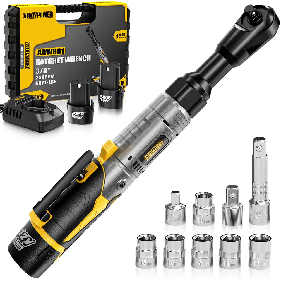 ALLOY POWER 3/8 cordless ratchet wrench hero image highlighting compact torque for heavy-duty tasks