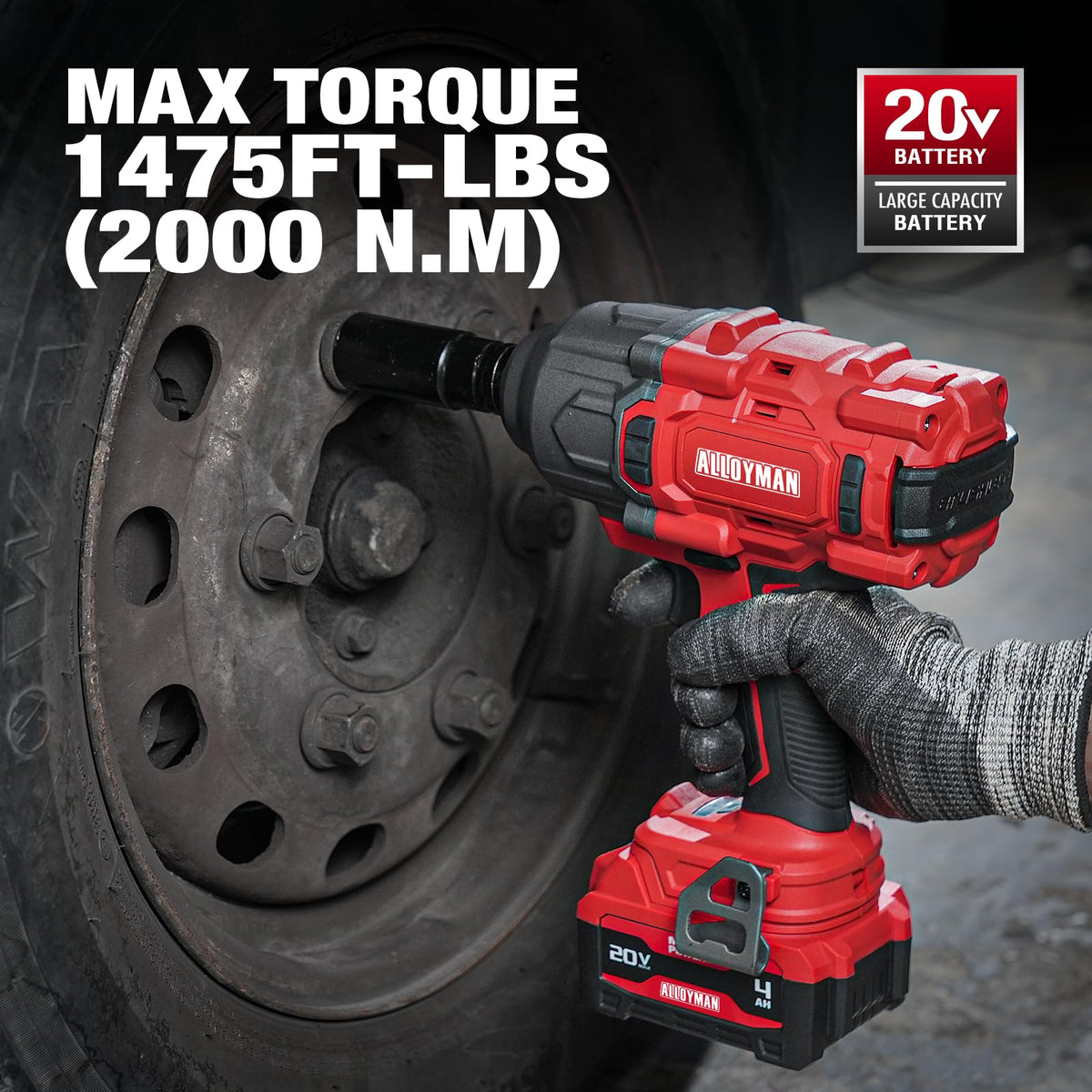 Alloyman 20V brushless motor powered impact wrench with no sparking