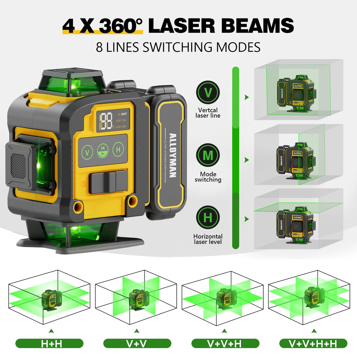 Alloyman laser level 360-degree beams provide horizontal and vertical reference