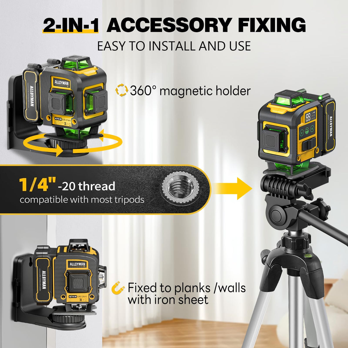 Alloyman laser level magnetic mount attachment for flexible positioning
