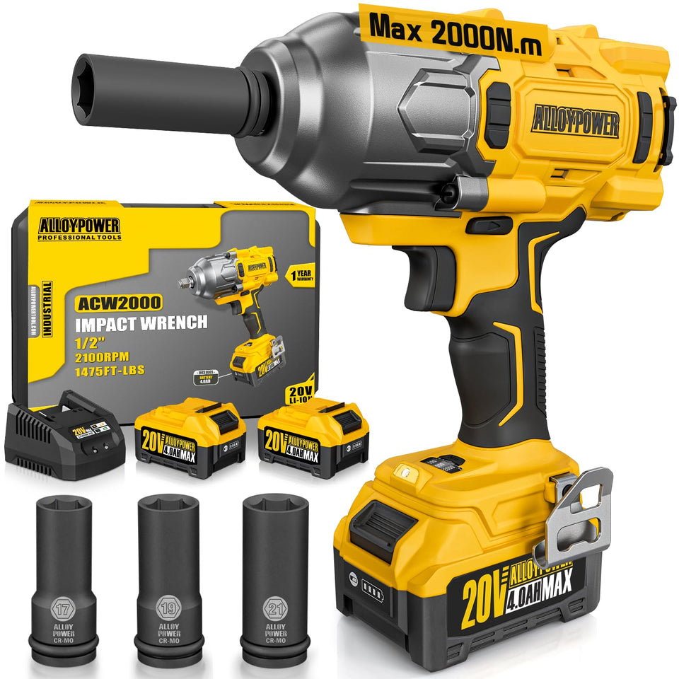ALLOYPOWER cordless brushless impact wrench torque close-up for heavy-duty lug nut removal efficiency
