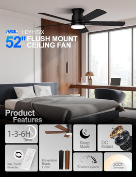 Allsmartlife flush-mount hugger fan front view for compact spaces.