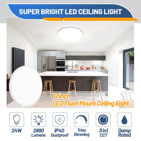 Allsmartlife LED flush-mount on ceiling demonstrates bright 2880lm output for kitchen tasks.