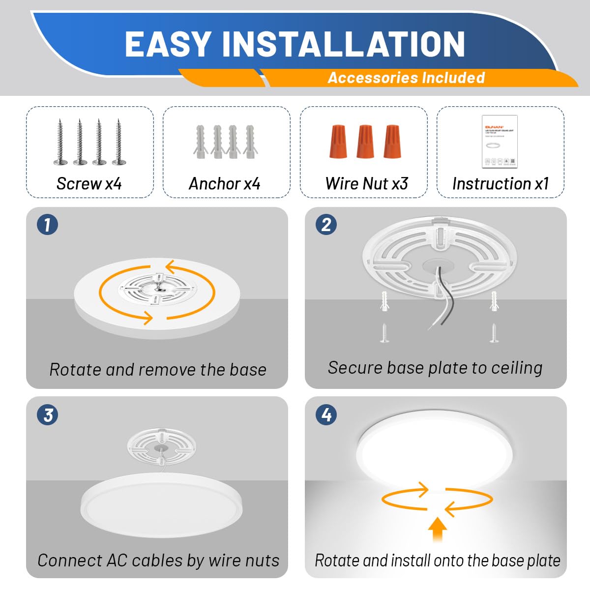 Allsmartlife ceiling light installation steps showing base mounting.