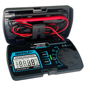 Allsun pocket multimeter showing DC voltage reading for quick home testing