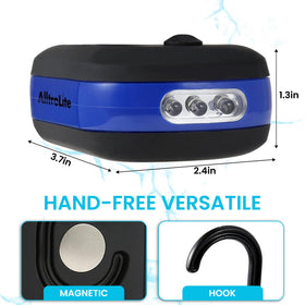 AlltroLite 3-Pack LED work light showing 360° rotatable hook